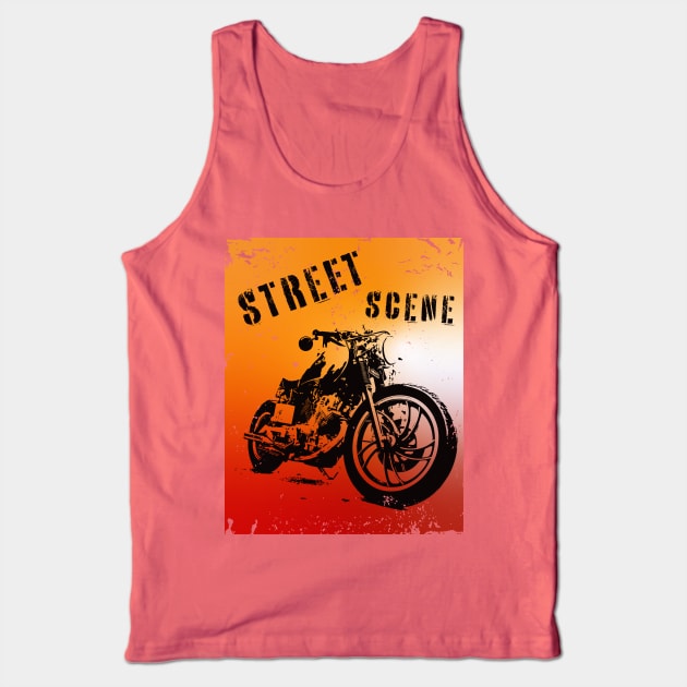 Street motorbike silhouette on grunge background Tank Top by MultistorieDog
